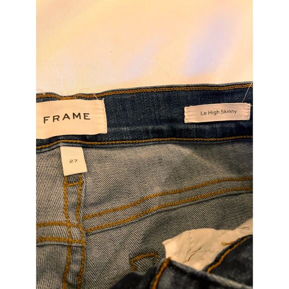 FRAME Womens Blue Jeans with Brown Piping 27 Le High Skinny Preowned Unique - Picture 5 of 9